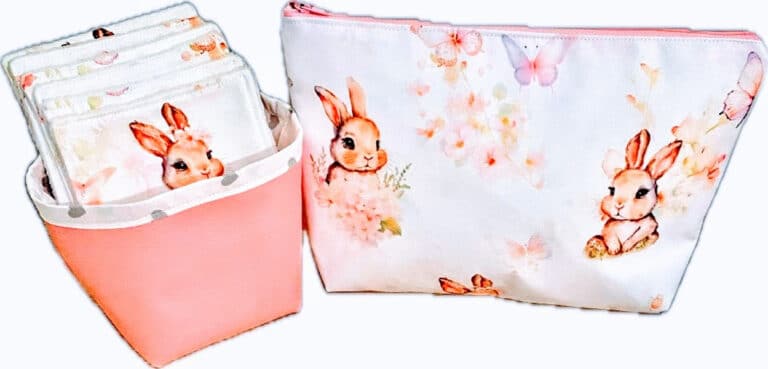 Ensemble trousse de toilette et lingettes Lapins floral Ref: 140724