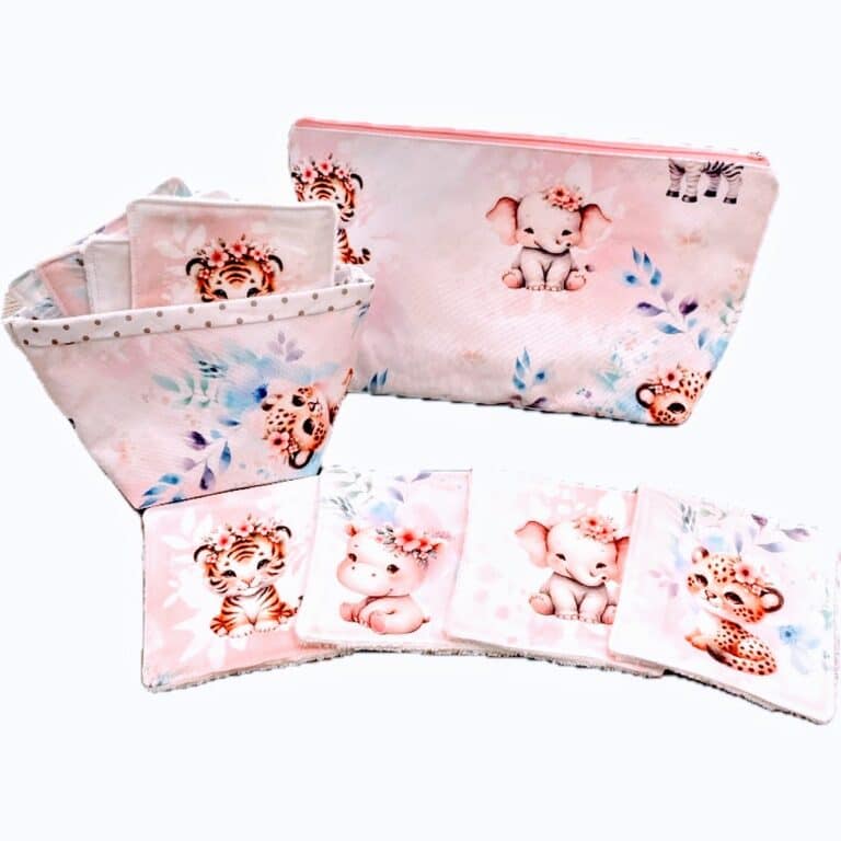 Ensemble trousse de toilette jungle rose et 8 lingettes assorties Ref 130824