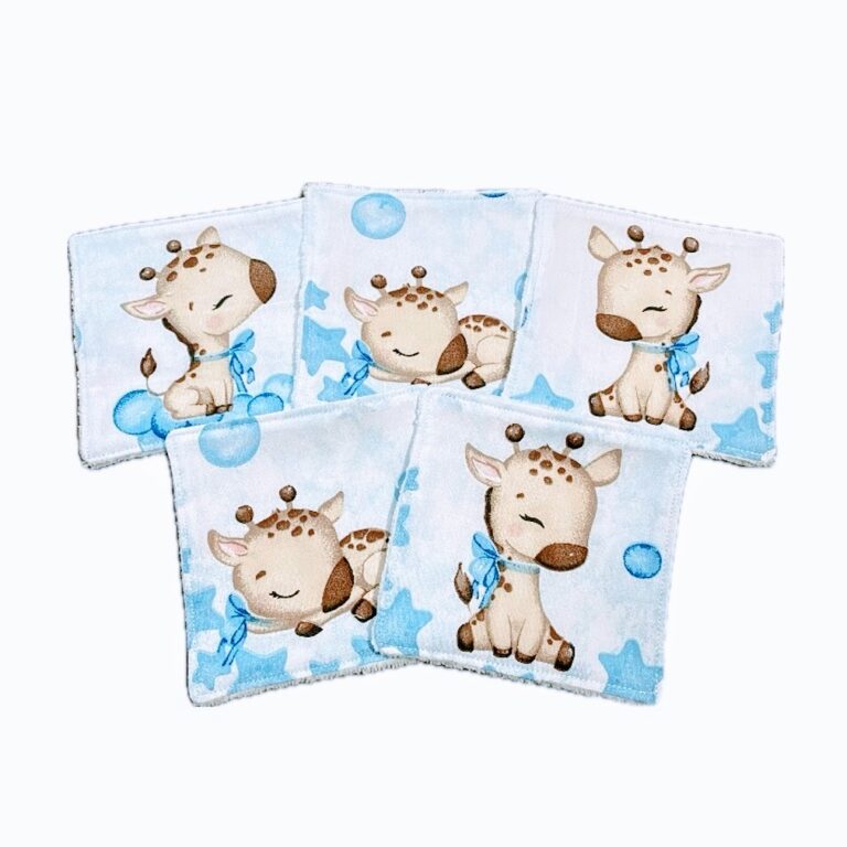 Lot de 5 lingettes bébé girafe bleu Ref: 11024
