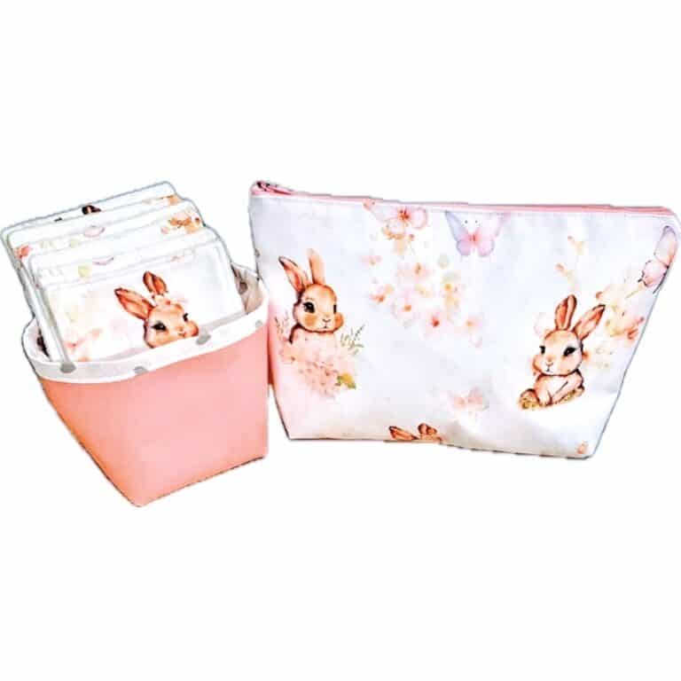 Ensemble trousse de toilette et lingettes Lapins floral Ref: 140724