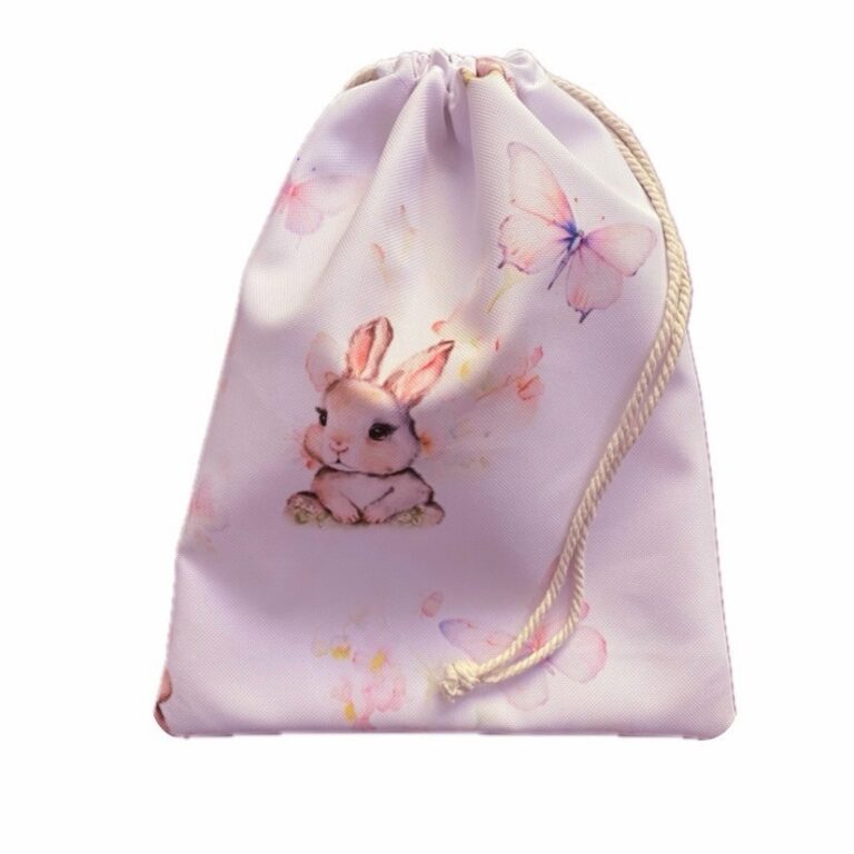 Sac rangement pour doudou en tissu imperméable lapin et papillon Réf: 60825