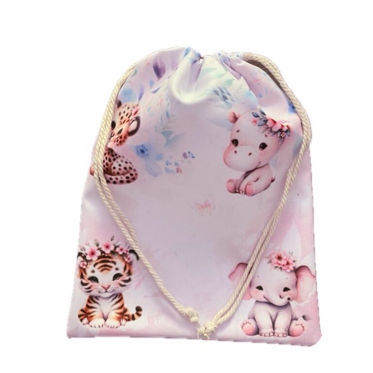 Sac rangement pour doudou en tissu imperméable safari rose Réf: 70825