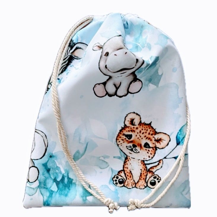 Sac rangement pour doudou en tissu imperméable jungle bleu Réf: 80825